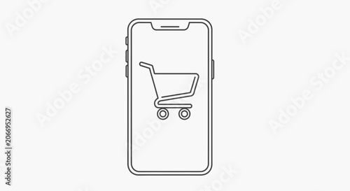 Smartphone screen displays a shopping cart icon for e-commerce and online retail applications.