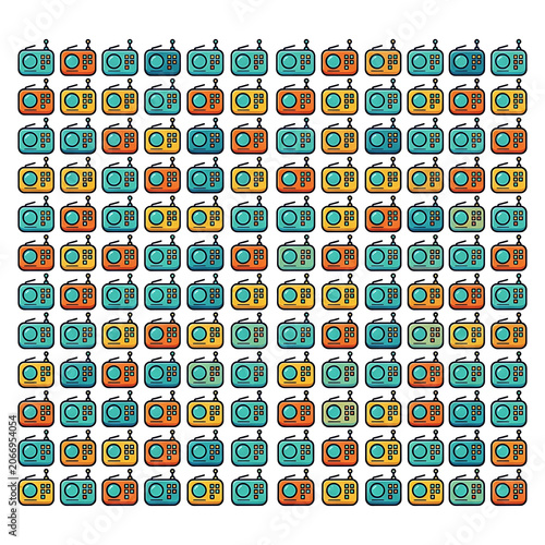 Colorful geometric pattern of abstract shapes and lines.