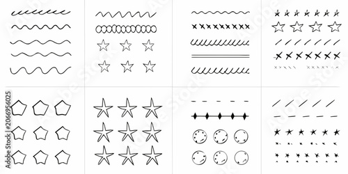 Hand Drawn Doodle Vector Set Of Lines Stars And Geometric Shapes