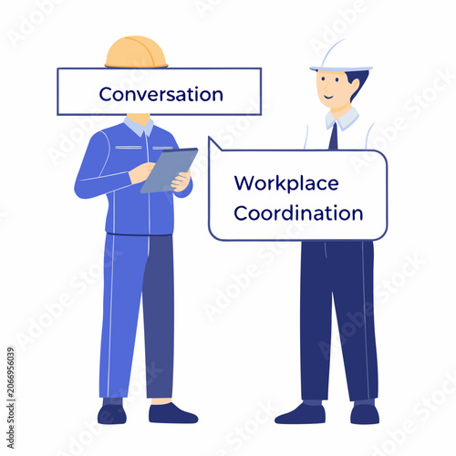 Construction workers discussing plans flat vector illustration on white background