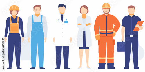 Diverse Professions Illustration Flat Vector Style With White Background