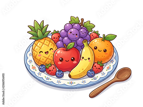 Colorful ceramic bowl filled with fresh fruits and vegetables.