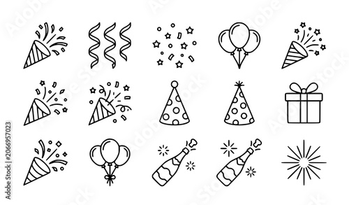Schilderij op canvas Festive party popper vector icon set design