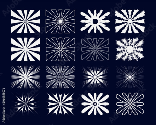 Abstract Sunburst and Starburst Radial Rays Graphic Element Set on Dark Background