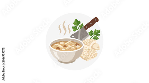Foto Hearty Tripe Soup with Parsley and Bread, Traditional Cuisine