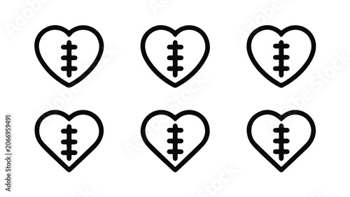 Set of Six Heart-Shaped Bandages with Medical Symbols.