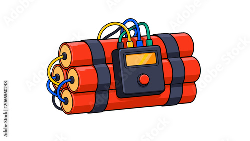 Cartoon dynamite bundle with electronic detonator device
