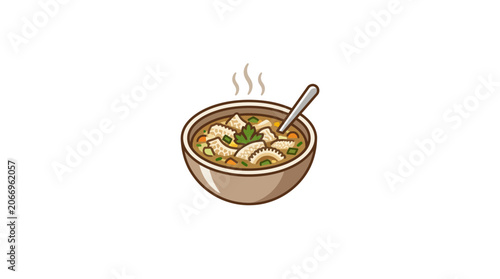 Foto Hot Stew Bowl with Spoon, Comfort Food Illustration