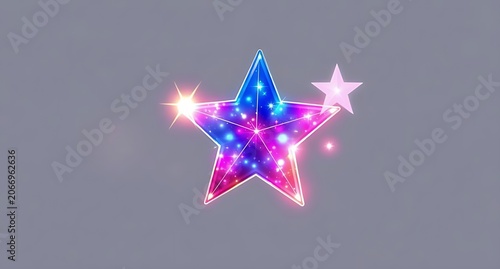 Brightly glowing star with colorful lights, vibrant neon design, sparkling star ornament, fun decorative piece, perfect for kids' rooms, parties, celebrations, and festive decorations