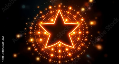 Vivid Neon Star with Radiant Glowing Edges, Dynamic Light Burst, Futuristic Design, Bright Orange and Yellow Flames, Symmetrical Pattern, Digital Art for Modern Decor and Creative Projects