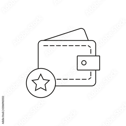 Favorite premium wallet single icon with editable stroke, ideal for loyalty reward applications, digital finance platforms, and membership banking interfaces.