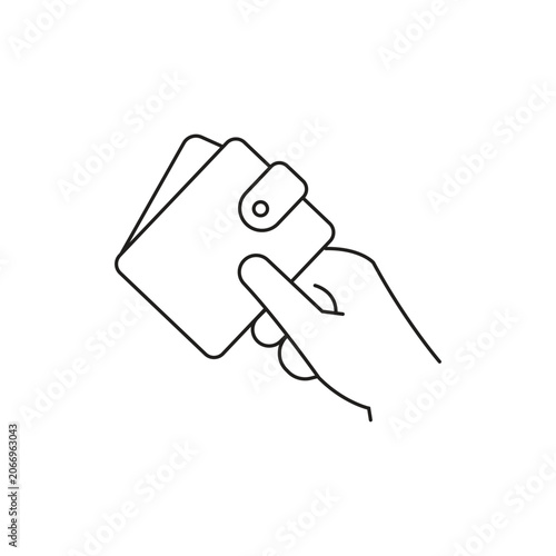 Hand holding wallet single icon with editable stroke, highly useful for personal finance software, digital payment concepts, and consumer banking interfaces.