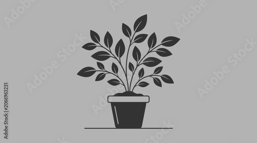 An illustration of a plant with leaves in a pot on a plain background