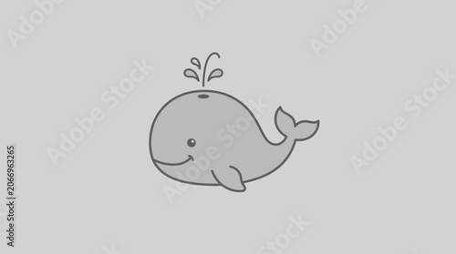 An illustration of a smiling whale swimming in water with splashes