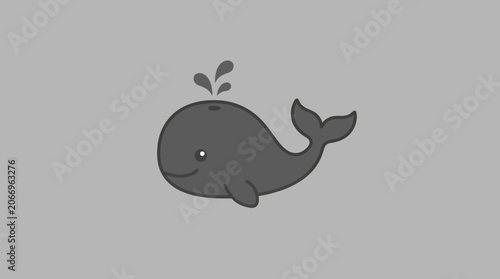 A cartoon whale swims in the ocean water.