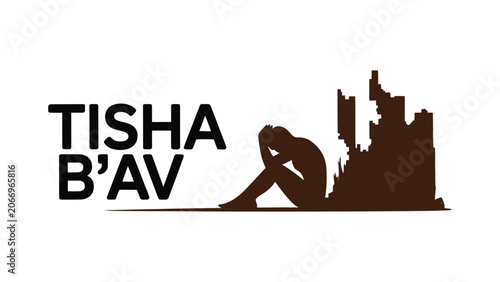 Slika na platnu tisha b av remembrance illustration with mourning figure and temple ruins silhou