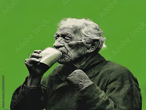 Elderly man in contemplation outdoors.