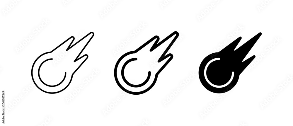 Fototapeta premium Meteorite Icons, Comet Symbols, Falling Star Graphics, Space Objects Vector Set