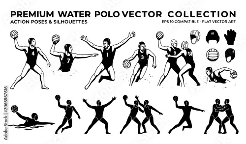 Foto Water polo silhouette vector collection with player poses