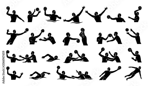 Bild auf Leinwand Water polo player silhouette vector icon set
