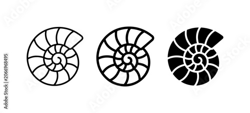 Bild auf Leinwand Ammonite Fossil Icons, Spiral Shell Vector Graphics, Ancient Nautilus Symbols