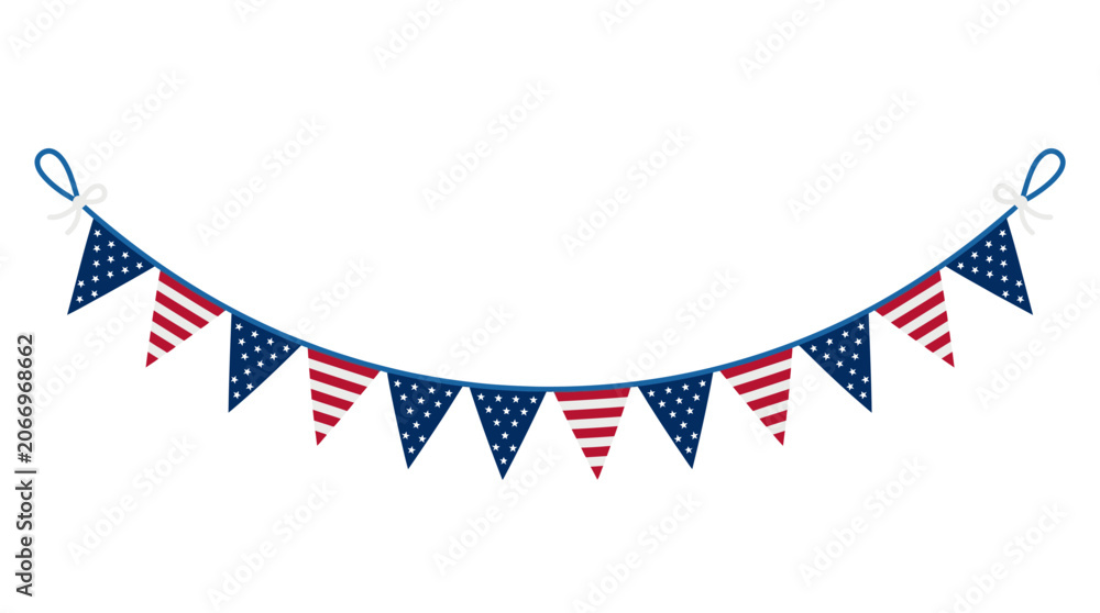 Obraz premium Patriotic bunting flags, American flag banner, red white blue decoration, festive party garland