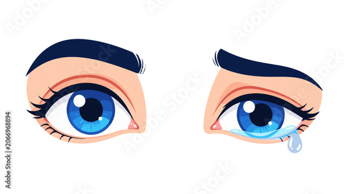 Tableau sur toile Cartoon blue eyes set with tearful and wide open expressions