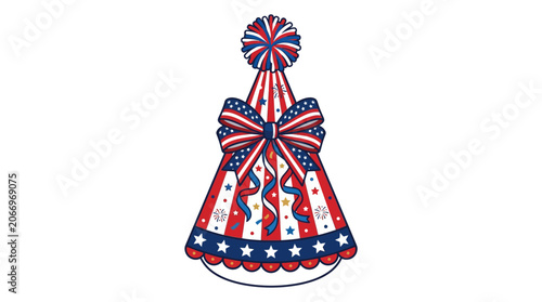 Tableau sur toile Patriotic party hat, American flag design, red white blue illustration, festive