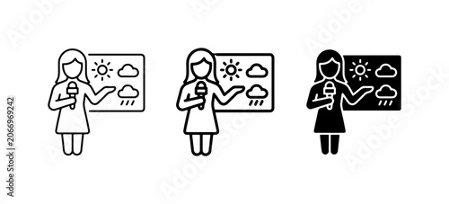 Fotografía Weather Reporter Icons, Meteorology Forecast Symbols, Broadcast News Icons