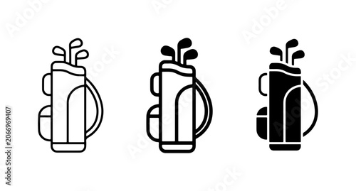 Schilderij op canvas Golf Bag Icon Set, Sports Equipment Vector Graphics, Professional Club Gear Coll