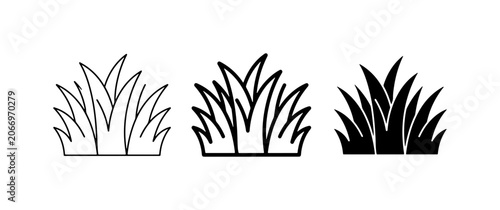 Schilderij op canvas Grass Clumps Vector Icons, Outline and Silhouette Styles, Greenery Elements for