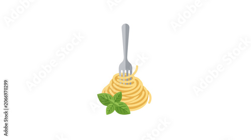Canvastavla Spaghetti with Basil and Fork, Italian Food Icon