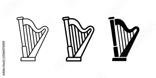 Schilderij op canvas Harp Icons Set: Musical Instrument Vector Graphics, Classical String Instrument