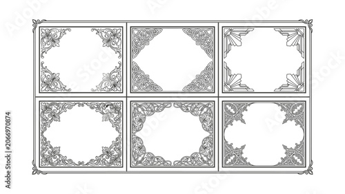 Vintage ornamental frame vector set with baroque celtic art deco art nouveau and gothic borders for decorative design
