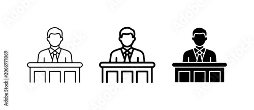 Schilderij op canvas Judge Icon Set, Courtroom Justice Symbols, Legal Authority Pictograms