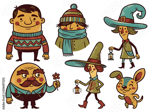 Cartoon characters dressed as medieval knights and princess.