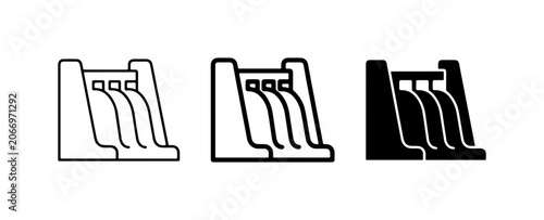 Dam Icons, Water Flow Vector Graphics, Hydroelectric Power Symbols