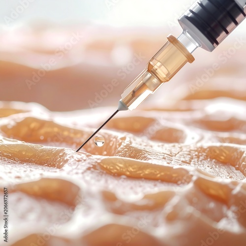 A close-up of a syringe injecting liquid into a honeycomb