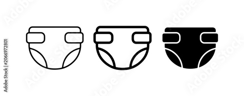 Baby Diaper Icons, Disposable Nappy Symbols, Infant Care Vector Graphics