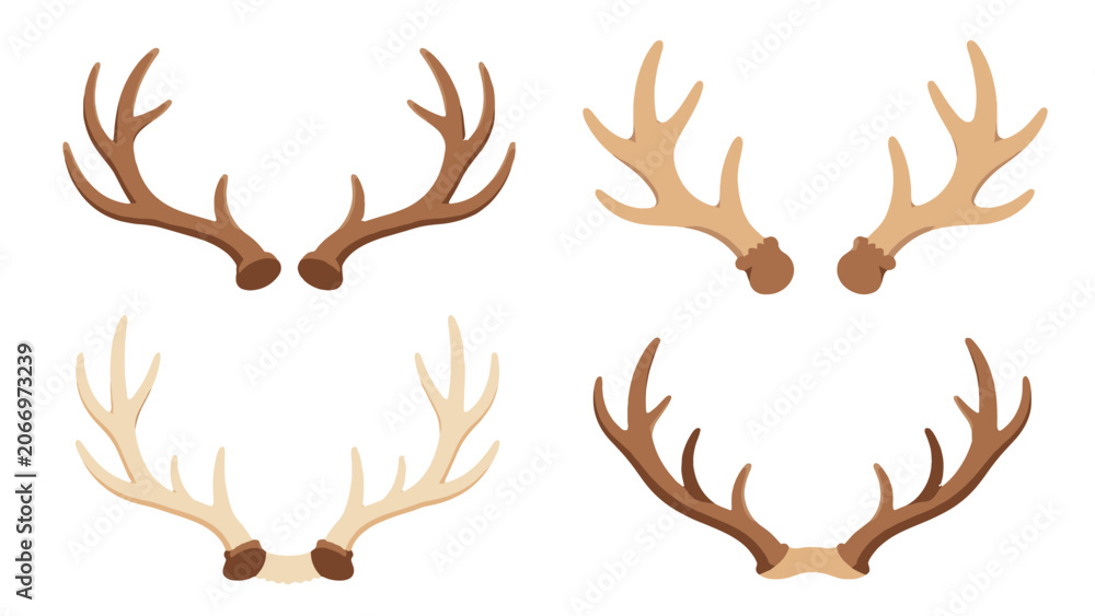 Fototapeta premium Set of deer antlers in flat cartoon vector style