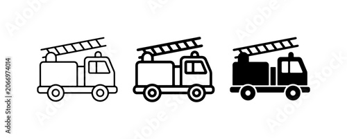 Fotografía Fire Truck Icons, Emergency Vehicle Vector Set, Rescue Service Graphics