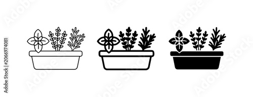 Potted Plants Icons, Garden Planter Vector Set, Herb Box Graphics, Botanical Illustration
