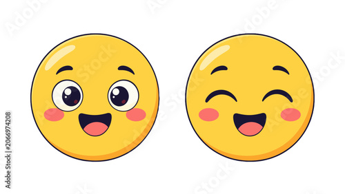 Schilderij op canvas Two smiling yellow emoji faces with open and closed eyes