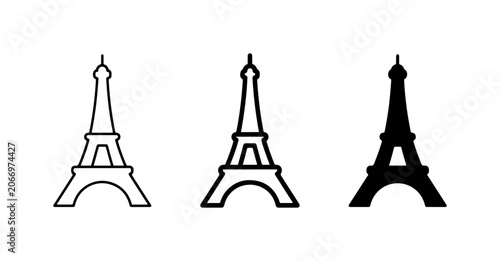 Konstfotografi Eiffel Tower Icons Set, Paris Landmark Vector Graphics, Simple Outline and Silho