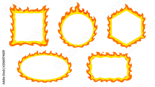 Obraz na plátně Cartoon flame border set with fiery geometric frame shapes