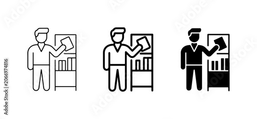 Foto Man with Bookcase Icon Set, Librarian, Reading, Knowledge, Education, Informatio