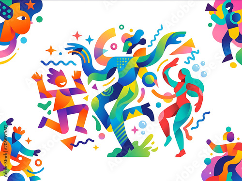 Colorful abstract illustration of a dynamic horse in motion.