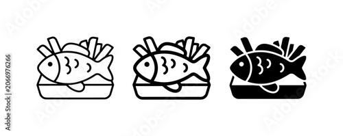 Fish and Chips Icons, Takeaway Food Vector Set, Fast Food Meal Graphics