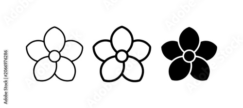 Simple Flower Icons, Outline and Solid Fill, Vector Graphics for Design