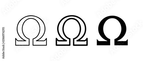 Omega Symbol Variations, Greek Letter Omega, Science and Physics Symbols, Vector Icons